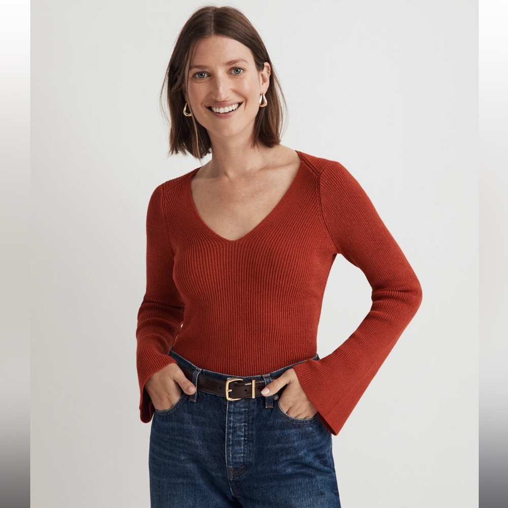 Madewell Flared-Sleeve V-Neck Sweater NWOT